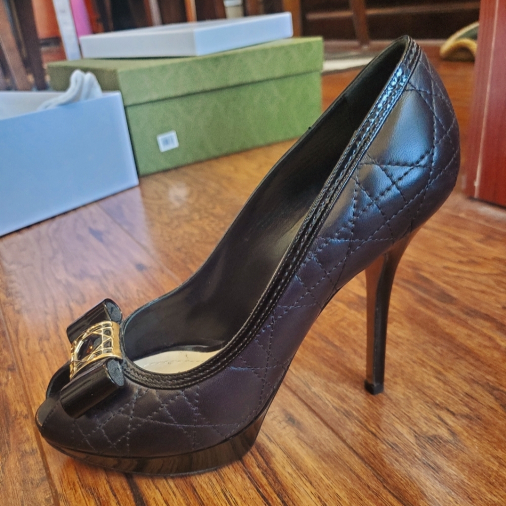 DIOR La Cannage Quilted Black Heels~sz 7.5~EUC